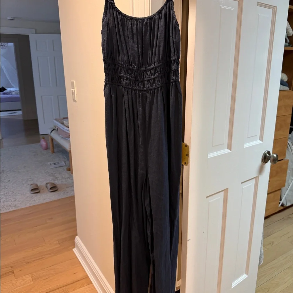 Madewell Navy Wide-Leg Sleeveless Jumpsuit
